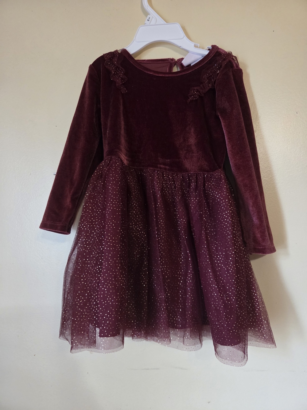 Little Lass Girls' Velvet Tulle Party Dress - Burgundy